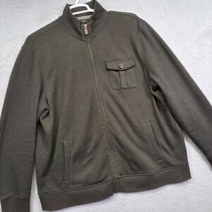 Banana Republic Cardigan Mens 2XL Green Full Zip Elbow Patch Utility Bomber Moto